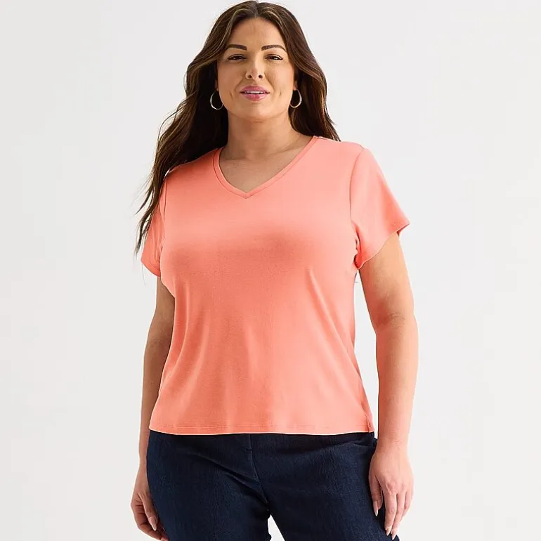 Liz Claiborne Womens Plus V Neck Short Sleeve T-Shirt