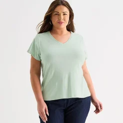 Liz Claiborne Womens Plus V Neck Short Sleeve T-Shirt