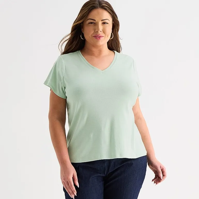Liz Claiborne Womens Plus V Neck Short Sleeve T-Shirt