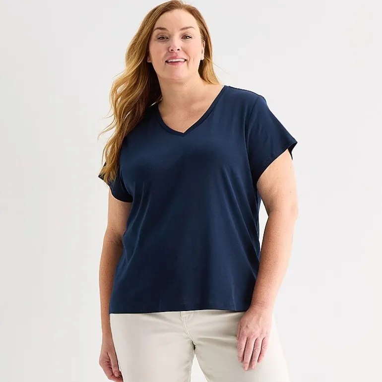 Liz Claiborne Womens Plus V Neck Short Sleeve T-Shirt