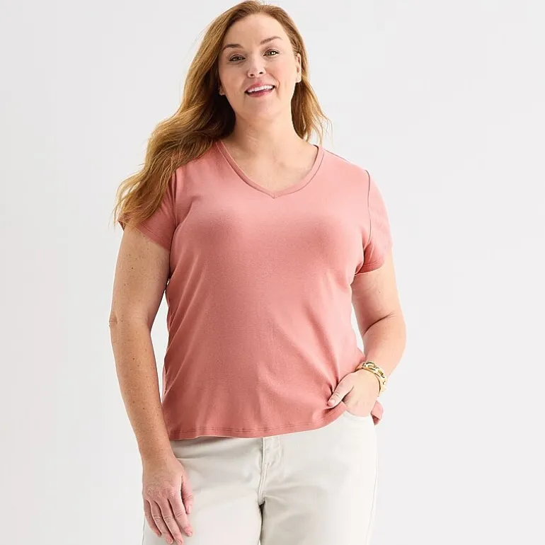 Liz Claiborne Womens Plus V Neck Short Sleeve T-Shirt