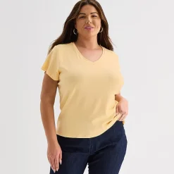 Liz Claiborne Womens Plus V Neck Short Sleeve T-Shirt