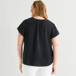 Liz Claiborne Womens Plus V Neck Short Sleeve Blouse