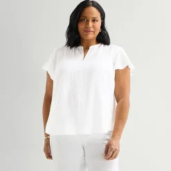 Liz Claiborne Womens Plus V Neck Short Sleeve Blouse