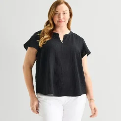 Liz Claiborne Womens Plus V Neck Short Sleeve Blouse