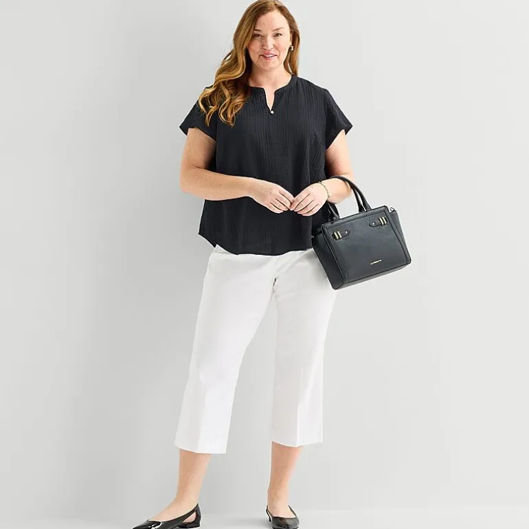 Liz Claiborne Womens Plus V Neck Short Sleeve Blouse