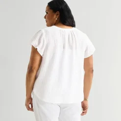 Liz Claiborne Womens Plus V Neck Short Sleeve Blouse