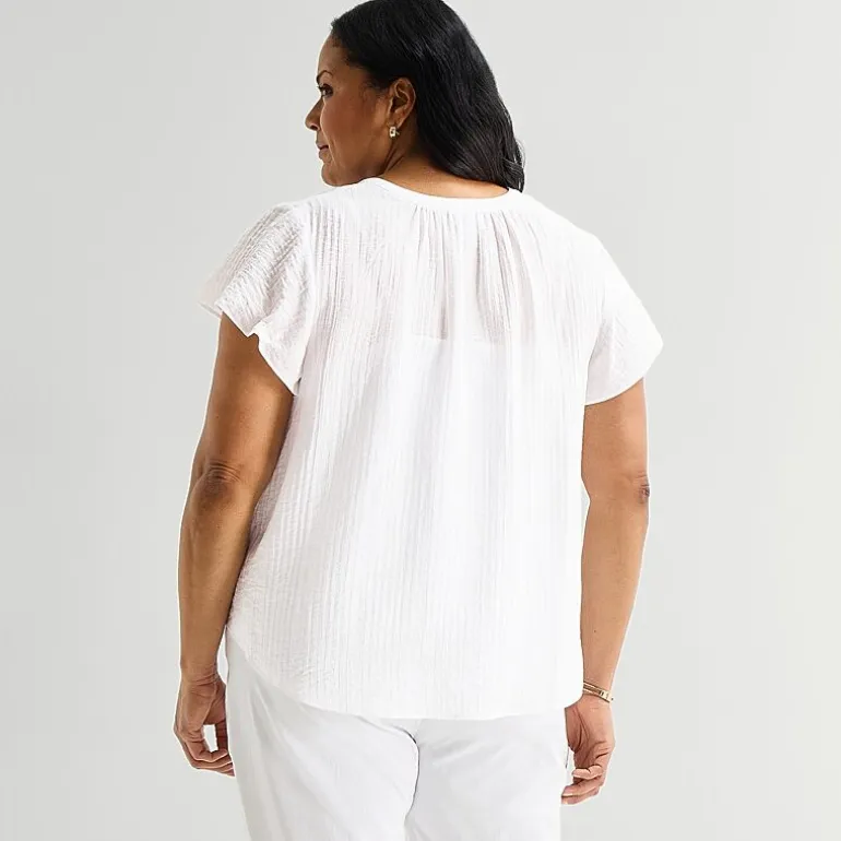 Liz Claiborne Womens Plus V Neck Short Sleeve Blouse