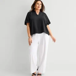 Liz Claiborne Womens Plus V Neck Short Sleeve Satin Blouse