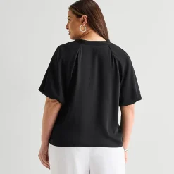 Liz Claiborne Womens Plus V Neck Short Sleeve Satin Blouse