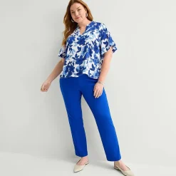 Liz Claiborne Womens Plus V Neck Short Sleeve Satin Blouse