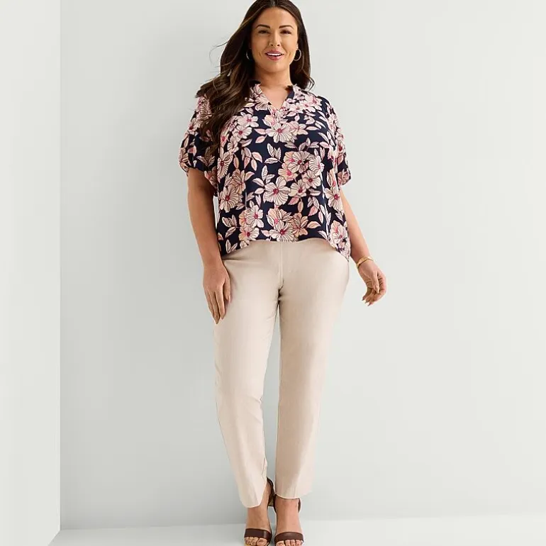 Liz Claiborne Womens Plus V Neck Short Sleeve Satin Blouse