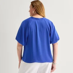 Liz Claiborne Womens Plus V Neck Short Sleeve Satin Blouse