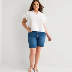 Liz Claiborne Womens Plus V Neck Short Sleeve Blouse