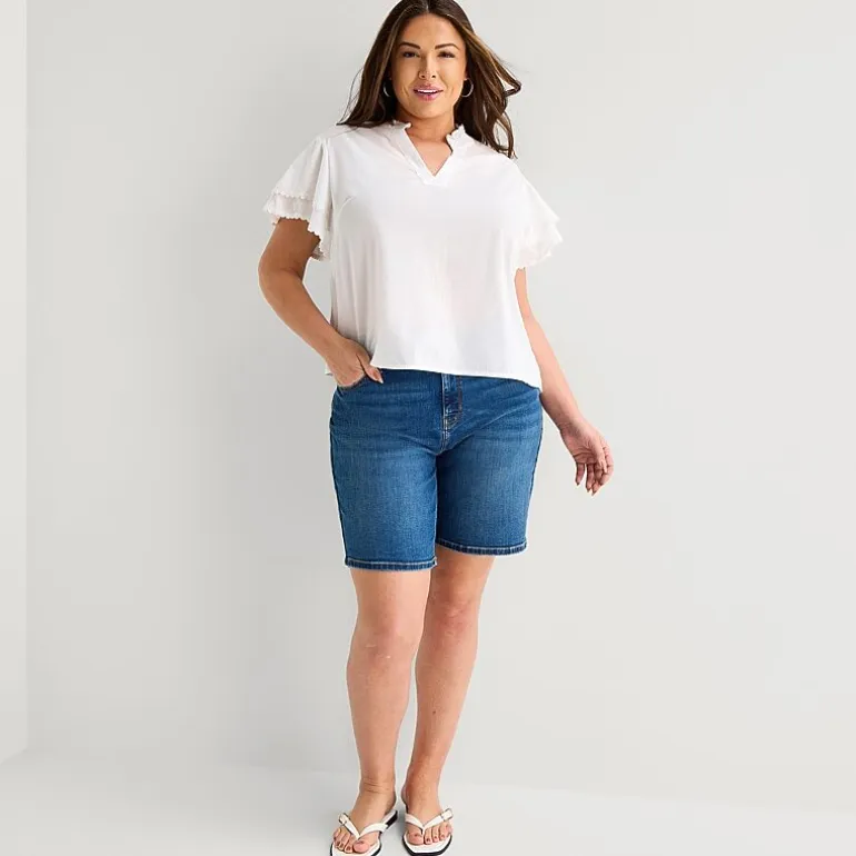 Liz Claiborne Womens Plus V Neck Short Sleeve Blouse