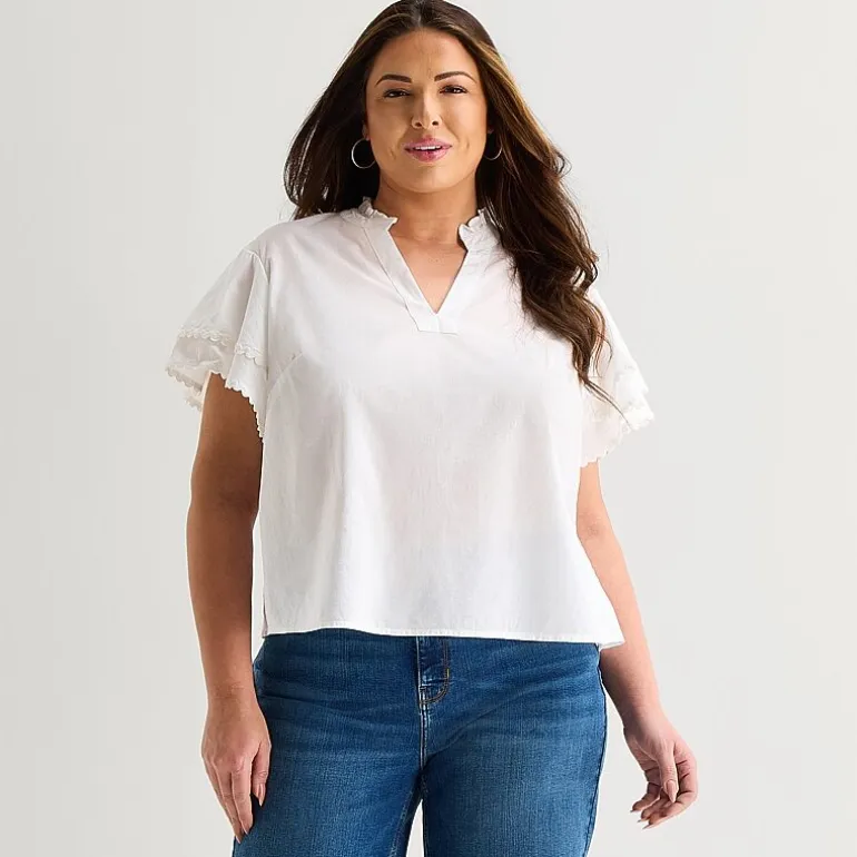 Liz Claiborne Womens Plus V Neck Short Sleeve Blouse