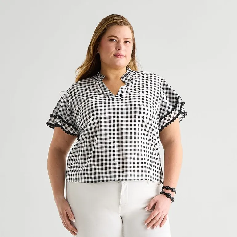 Liz Claiborne Womens Plus V Neck Short Sleeve Blouse