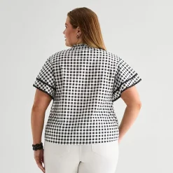 Liz Claiborne Womens Plus V Neck Short Sleeve Blouse