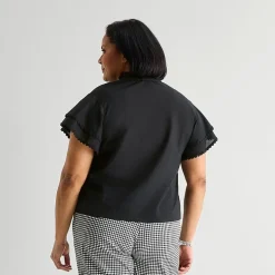 Liz Claiborne Womens Plus V Neck Short Sleeve Blouse