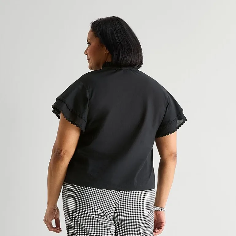 Liz Claiborne Womens Plus V Neck Short Sleeve Blouse