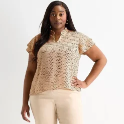 Liz Claiborne Womens Plus V Neck Short Sleeve Blouse