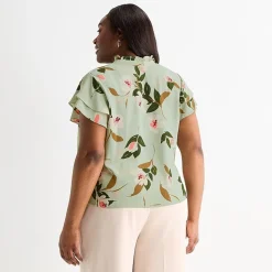 Liz Claiborne Womens Plus V Neck Short Sleeve Blouse