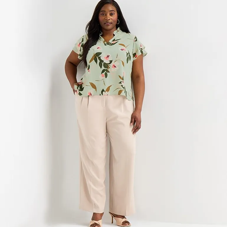 Liz Claiborne Womens Plus V Neck Short Sleeve Blouse