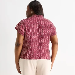 Liz Claiborne Womens Plus V Neck Short Sleeve Blouse