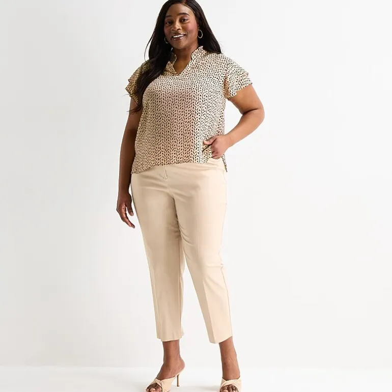 Liz Claiborne Womens Plus V Neck Short Sleeve Blouse