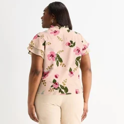 Liz Claiborne Womens Plus V Neck Short Sleeve Blouse