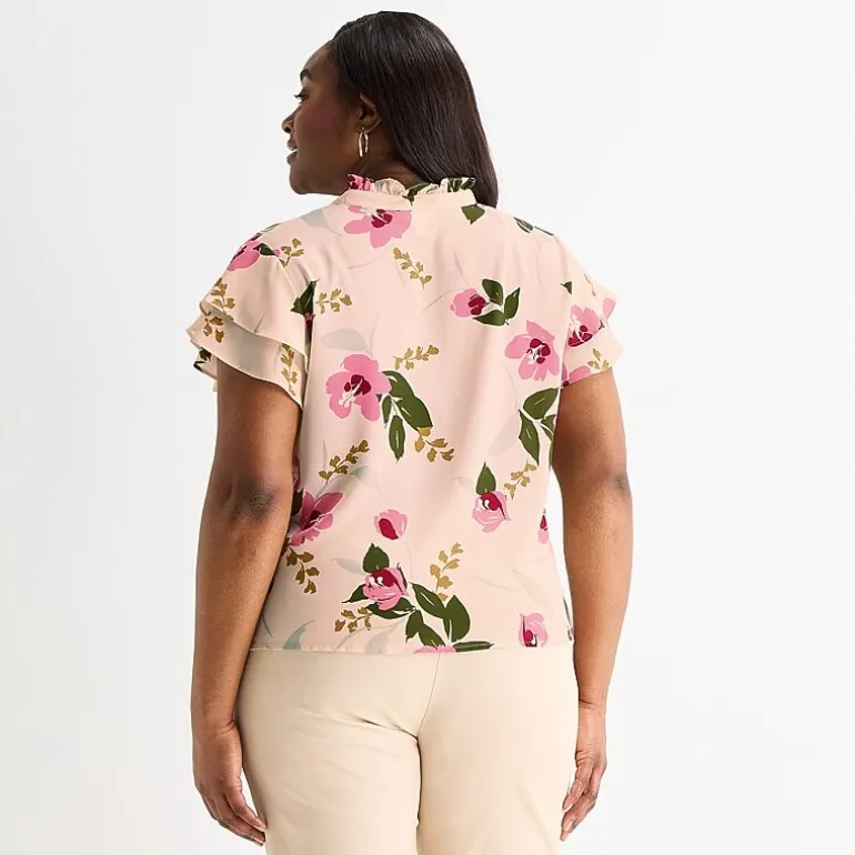 Liz Claiborne Womens Plus V Neck Short Sleeve Blouse