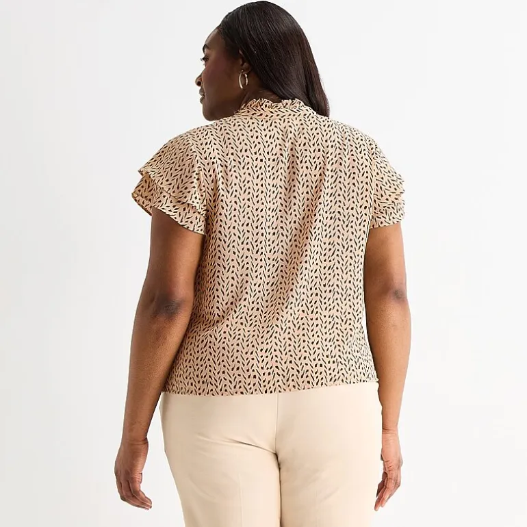 Liz Claiborne Womens Plus V Neck Short Sleeve Blouse