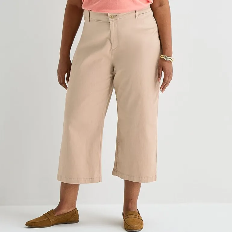Liz Claiborne Womens Plus Wide Leg Mid Rise Cropped Pant