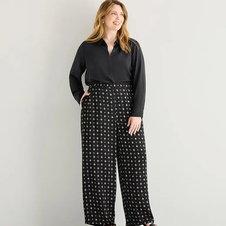 Liz Claiborne Womens Plus Wide Leg Mid Rise Pull-On Pant