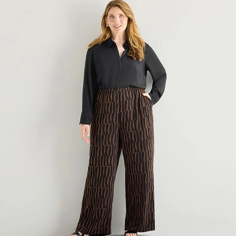 Liz Claiborne Womens Plus Wide Leg Mid Rise Pull-On Pant