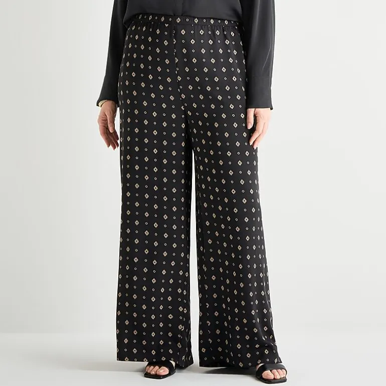 Liz Claiborne Womens Plus Wide Leg Mid Rise Pull-On Pant