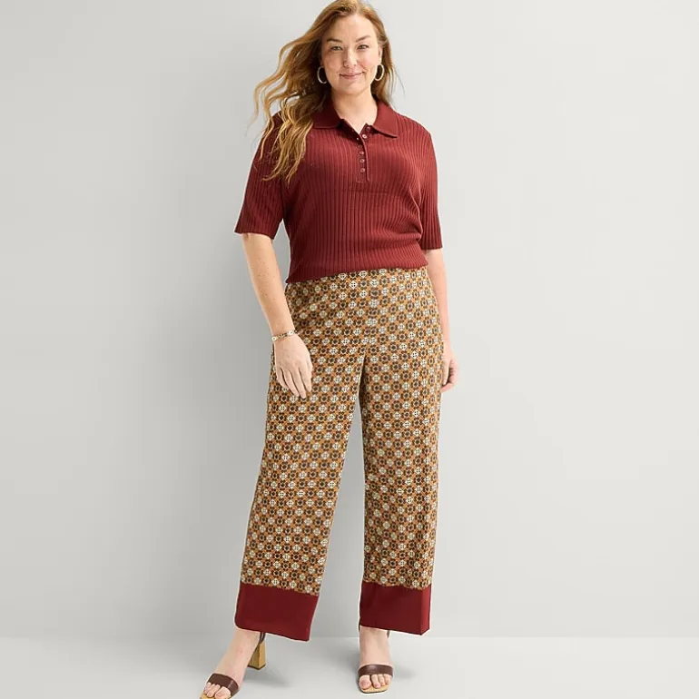 Liz Claiborne Womens Plus Wide Leg Mid Rise Pull-On Pant