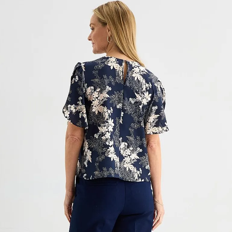 Liz Claiborne Womens Round Neck Short Sleeve Blouse
