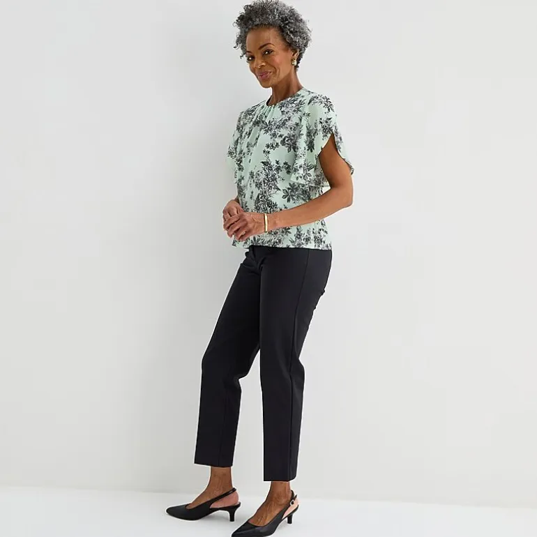 Liz Claiborne Womens Round Neck Short Sleeve Blouse