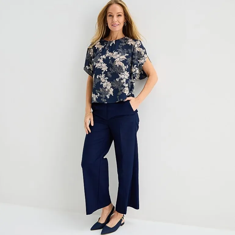 Liz Claiborne Womens Round Neck Short Sleeve Blouse