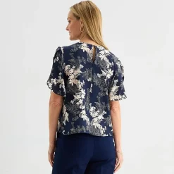 Liz Claiborne Womens Round Neck Short Sleeve Blouse