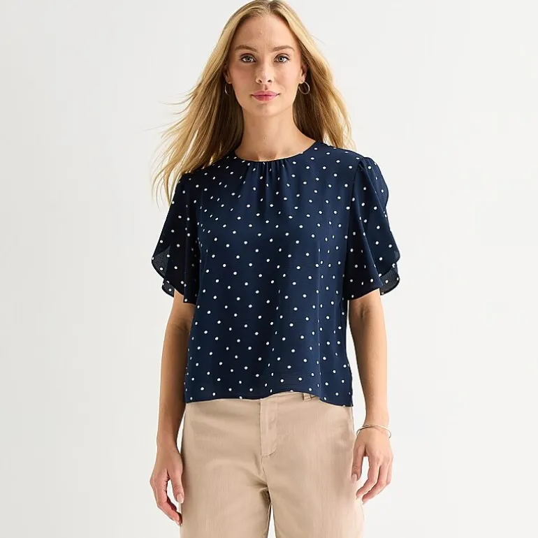 Liz Claiborne Womens Round Neck Short Sleeve Blouse