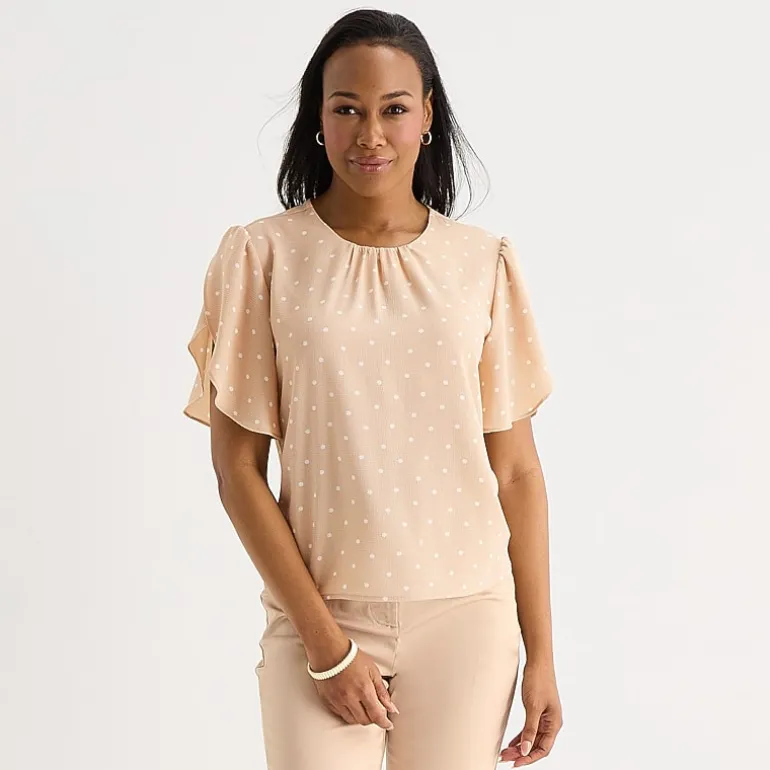 Liz Claiborne Womens Round Neck Short Sleeve Blouse