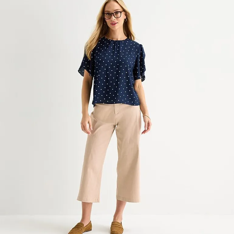 Liz Claiborne Womens Round Neck Short Sleeve Blouse