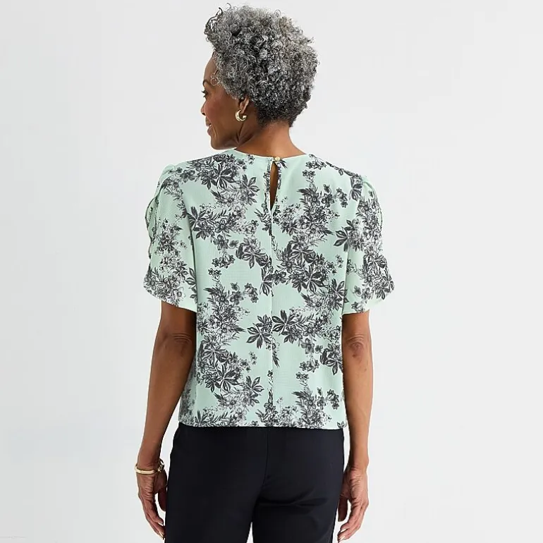 Liz Claiborne Womens Round Neck Short Sleeve Blouse