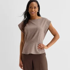 Liz Claiborne Womens Round Neck Short Sleeve Peplum Top