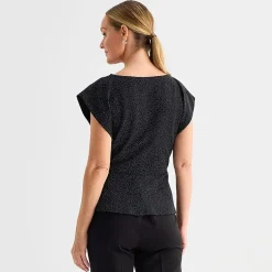 Liz Claiborne Womens Round Neck Short Sleeve Peplum Top