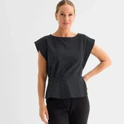 Liz Claiborne Womens Round Neck Short Sleeve Peplum Top