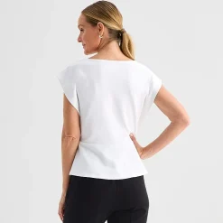 Liz Claiborne Womens Round Neck Short Sleeve Peplum Top