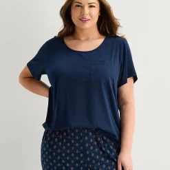 Liz Claiborne Womens Round Neck Short Sleeve 2-pc. Plus Pajama Set